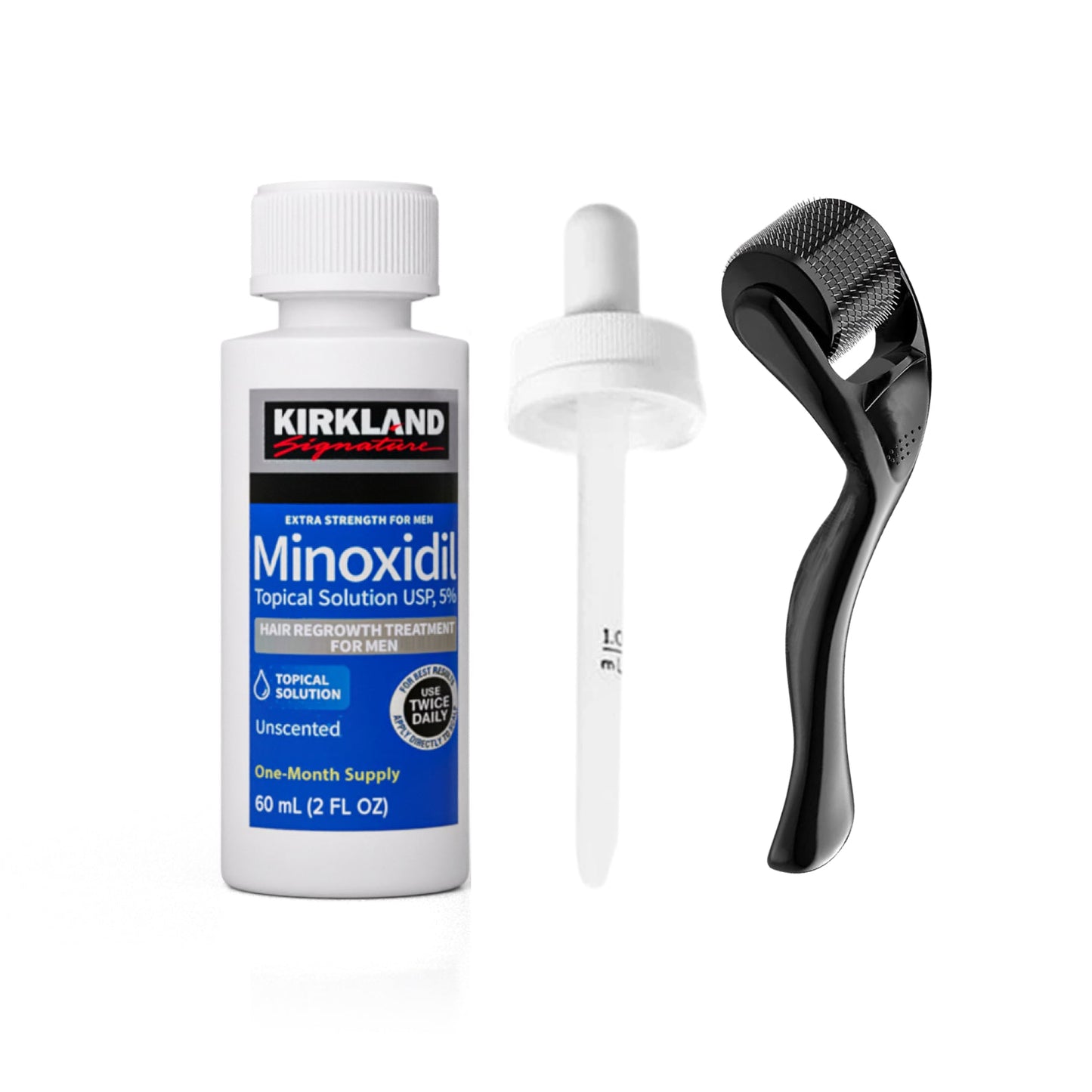 Kirkland 5% Minoxidil with Derma Roller – 1 Month Hair Regrowth Kit