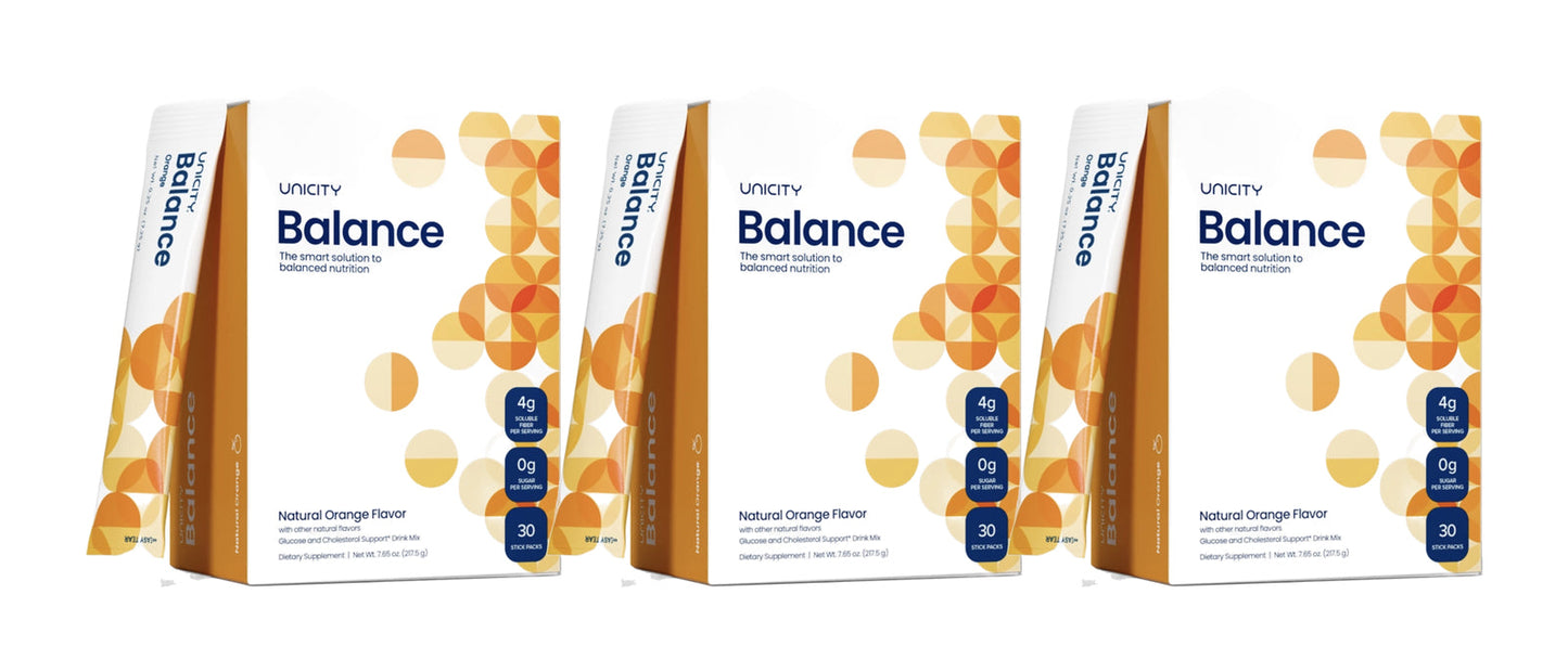 Unicity Balance Natural Orange Flavor Fiber Supplement Drink Mix - 30 Stick Packs
