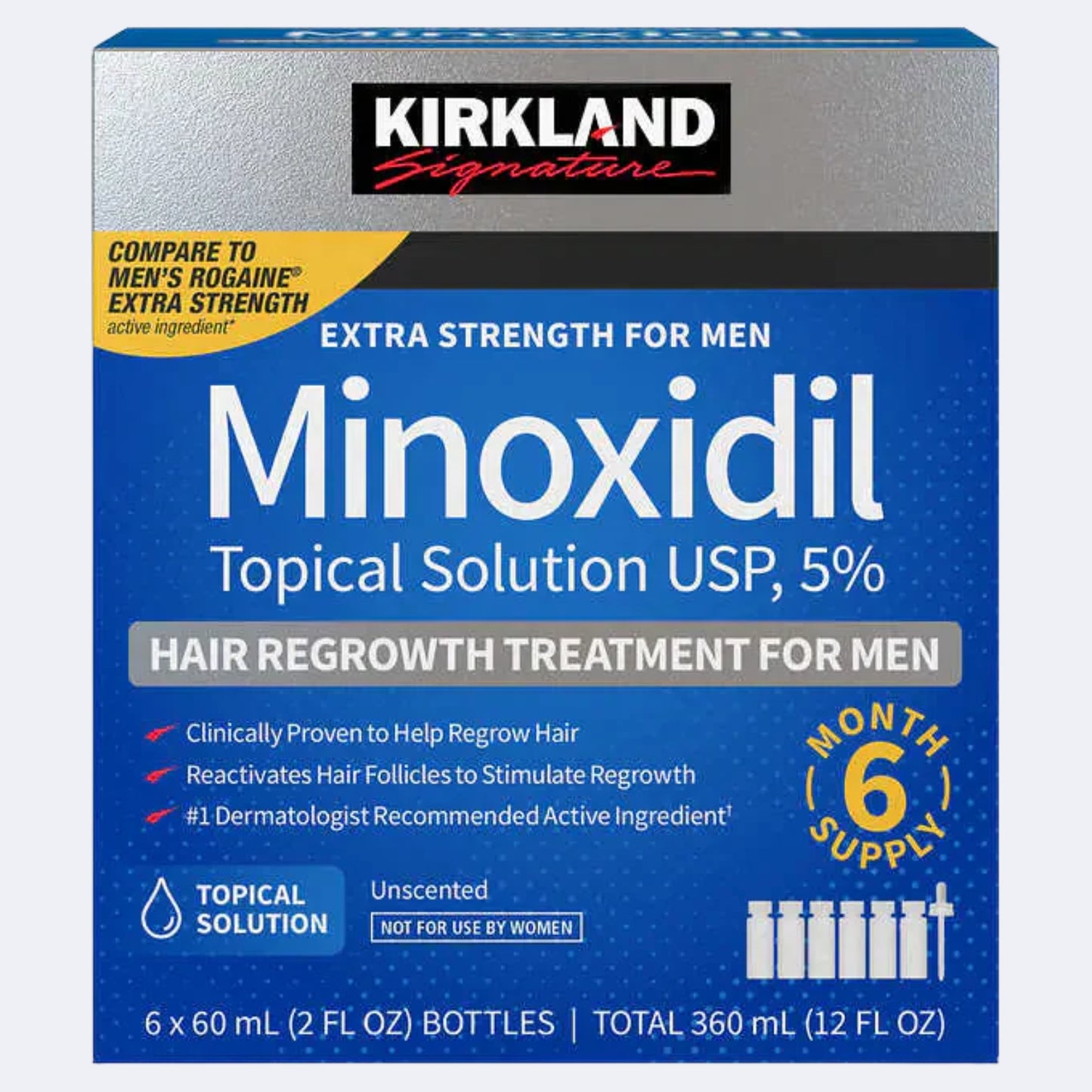 Kirkland 5% Minoxidil Extra Strength Liquid Hair Loss and Hair Regrowth Treatment 6 Month
