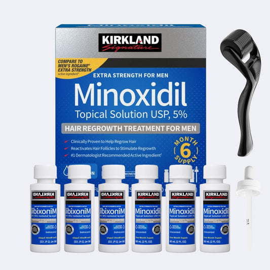 Kirkland 5% Minoxidil with Derma Roller – 6 Month Hair Regrowth Kit