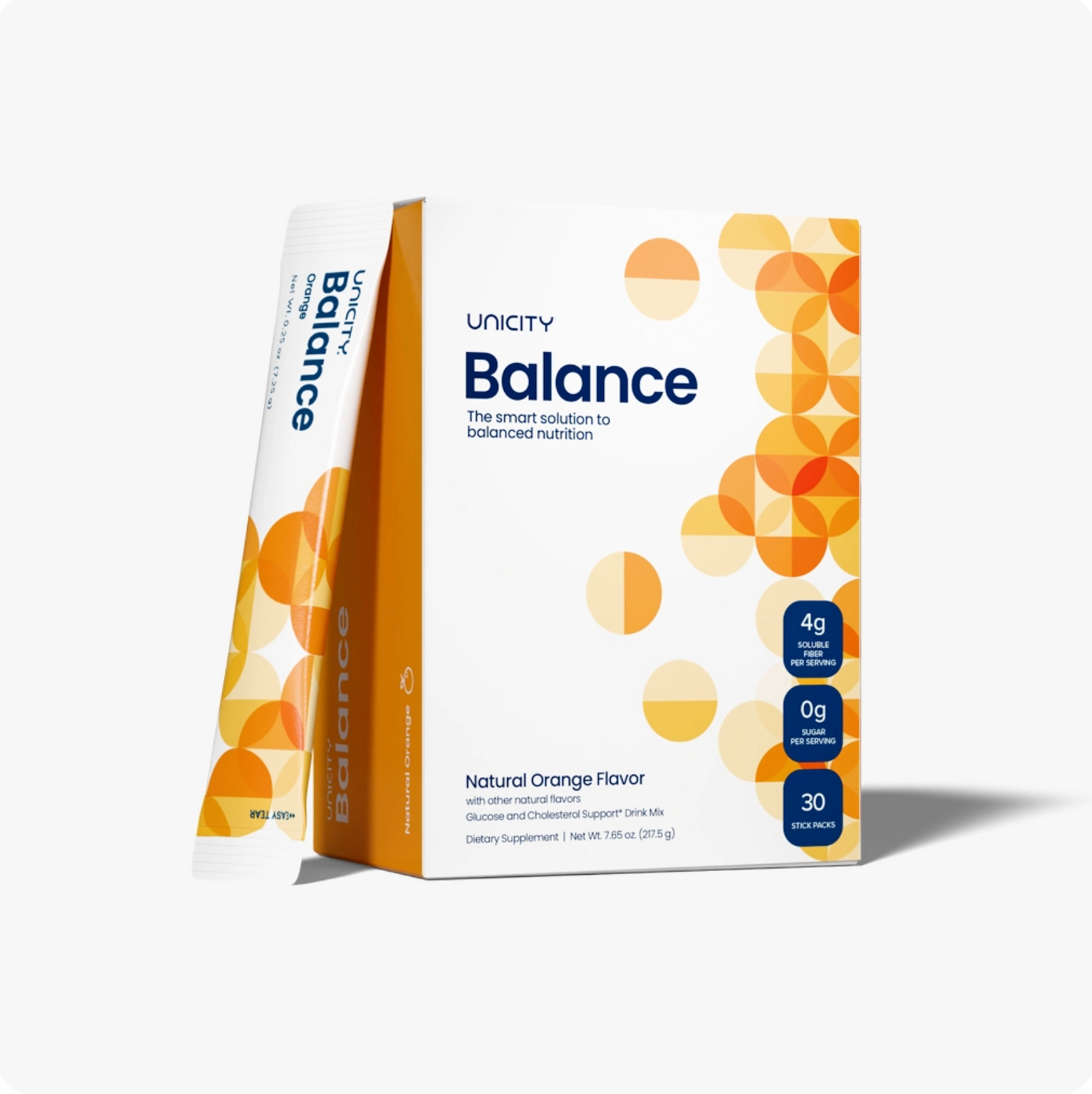 Unicity Balance Natural Orange Flavor Fiber Supplement Drink Mix - 30 Stick Packs