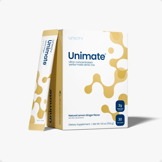 Unicity Unimate Lemon Ginger Flavor Yerba Mate Energy Drink Mix - 30 Stick Packs