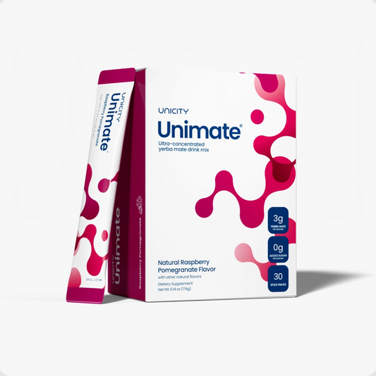 Unicity Unimate Raspberry Pomegranate Flavor Yerba Mate Energy Drink Mix - 30 Stick Packs