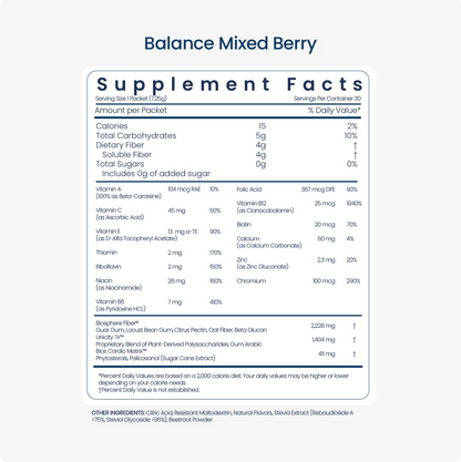 Unicity Balance Mixed Berry Flavor Fiber Supplement Drink Mix - 30 Stick Packs