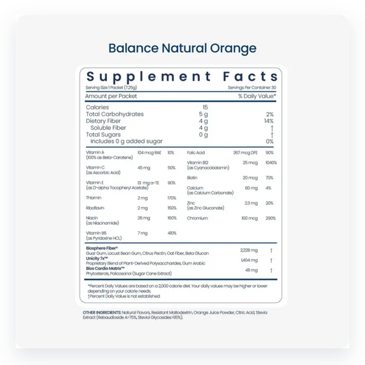 Unicity Balance Natural Orange Flavor Fiber Supplement Drink Mix - 30 Stick Packs