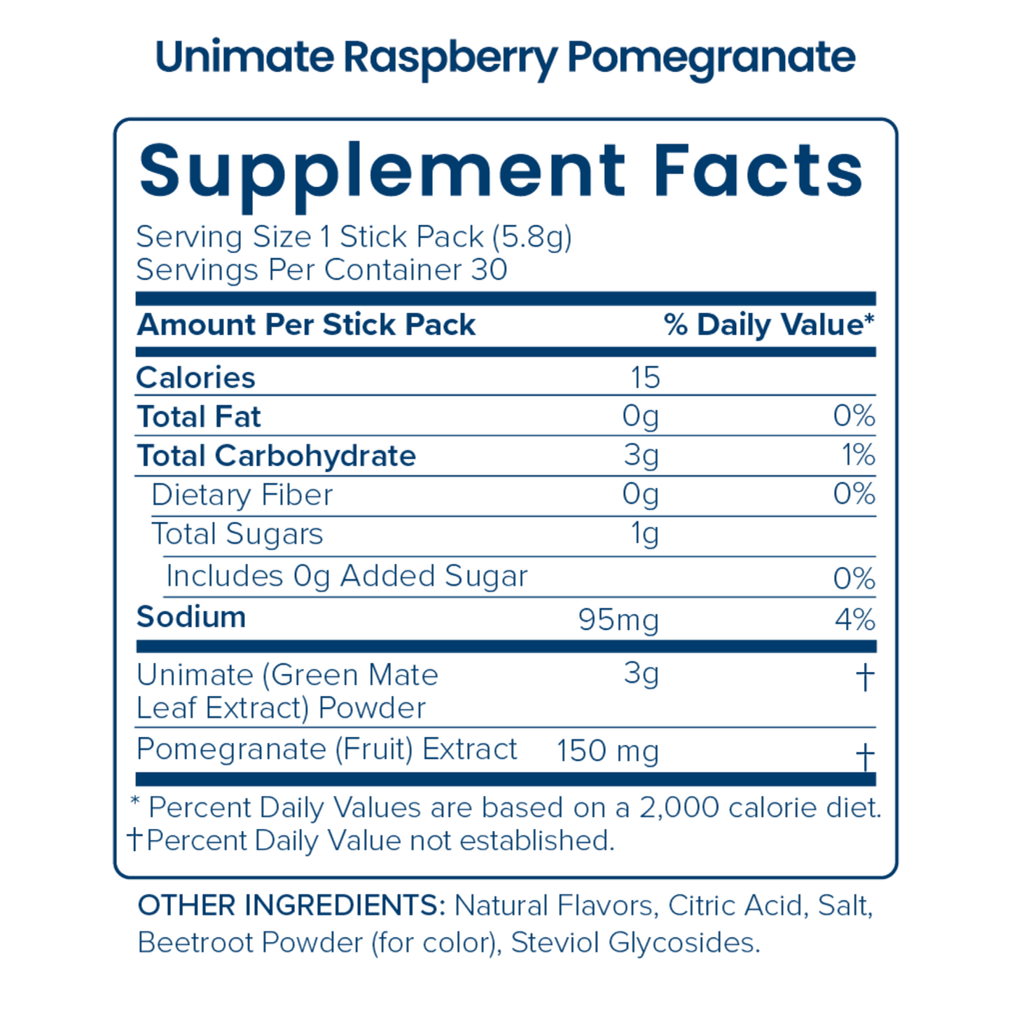 Unicity Unimate Raspberry Pomegranate Flavor Yerba Mate Energy Drink Mix - 30 Stick Packs