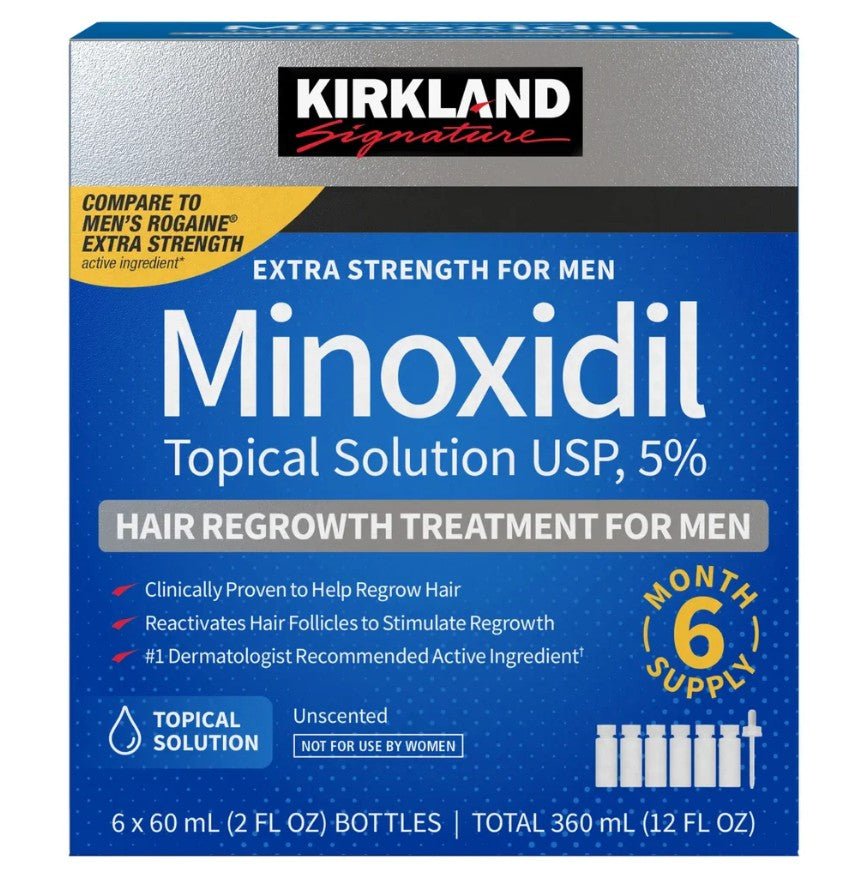 Kirkland 5% Minoxidil Extra Strength Liquid Hair Loss and Hair Regrowth Treatment 6 Month - SHIPCIE