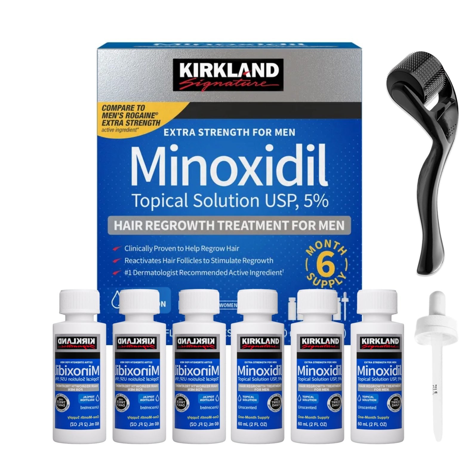Kirkland 5% Minoxidil with Derma Roller 6 Month Supply Hair Regrowth Kit - SHIPCIE