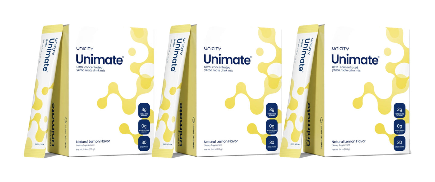 Unicity Unimate Natural Lemon Flavor Yerba Mate Energy Drink Mix - 30 Stick Packs