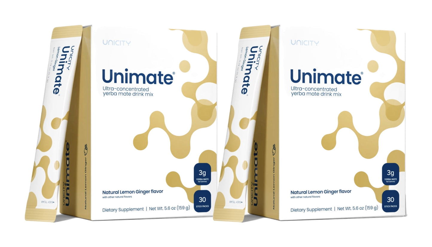Unicity Unimate Lemon Ginger Flavor Yerba Mate Energy Drink Mix - 30 Stick Packs