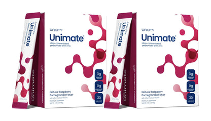 Unicity Unimate Raspberry Pomegranate Flavor Yerba Mate Energy Drink Mix - 30 Stick Packs